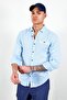 Turquoise Long Sleeve Straw Linen Men's Shirt - 6