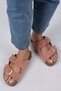 Irene Women's Genuine Leather Double Buckle Powder - Gold Slippers - 5