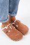 Zeta Furry Women's Genuine Leather Buckle Belted Furry Tile Suede Slippers - 2