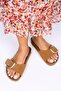 Jade Genuine Leather Single Band Silver Buckle Tan Slippers - 2