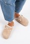 Zeta Furry Women's Genuine Leather Buckle Belted Furry Sand Suede Slippers