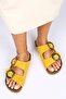 Drina Genuine Leather Double Buckle Yellow Slippers