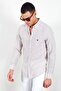 Brown Men's Embroidered Linen Effect Shirt |   Mes 116488 -01 - 2