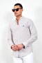 Brown Men's Embroidered Linen Effect Shirt |   Mes 116488 -01 - 3