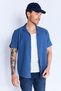 Indigo Ottoman Textured Flexible Lapel Short Sleeve Men's Shirt |   Ee100117839-7839 - 3