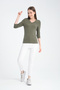 Three Quarter 3/4 Sleeve Women's Basic V-Neck Blouse - 2