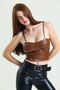 Faux Leather Bustier with Zippered Back Strap and Glop |   Bust34603 Tan - 2