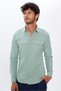 Men's Slim Fit Slim Fit Long Sleeve 100% Cotton Linen Texture Double Pocket Sports Lapel Green Shirt
