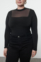 Siyah Fitted/Vücuda Oturan Tül Detaylı Uzun Kollu Dik Yaka Esnek Çıtçıtlı Örme Body TBBAW25CS00003 - 4
