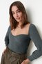 Anthrazit Crop Heart Neck Pullover Pullover TWOAW22KZ1760 - 3