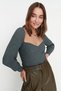 Anthrazit Crop Heart Neck Pullover Pullover TWOAW22KZ1760 - 4