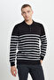 Men's Black-Anthracite Standard Fit Regular Cut Polo Collar Striped Knitwear Sweater