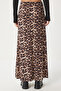 Women's Black Beige Leopard Patterned Long Woven Skirt Rc00155 - 9