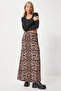 Women's Black Beige Leopard Patterned Long Woven Skirt Rc00155 - 5