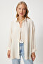 Women's Cream Oversize Long Linen Ayrobin Shirt To00141 - 2