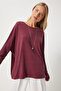 Women's Dusty Rose Crew Neck Bat Sleeve Knitted Blouse En00616