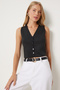 Women's Black V-Neck Knitwear Vest Pf00087 - 4