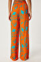 Women's Orange Blue Patterned Flowy Viscose Palazzo Trousers En00606 - 5