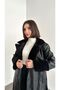 Stylish Long Leather Trench Coat - Fur Collar and Cuff, Lined - 4