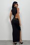 Women's Asymmetrical Waist Belted Zero-Neck Thick Strap Slit Detailed Maxi Length Black Dress 24S25010 - 2