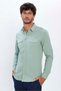Men's Slim Fit Slim Fit Long Sleeve 100% Cotton Linen Texture Double Pocket Sports Lapel Green Shirt - 2