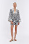 Natural Patterned Short Kimono - Pleat Detailed