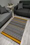 Cotton Rug 3004 Yellow Black Geometric Patterned Decorative Woven Base Rug