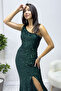 Women's One Shoulder Sequin Slit Mermaid Evening Dress Black, Cobalt Blue, Red, Emerald Green, Navy Blue - 2
