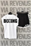 Boxing Back Printed White Zero Sleeve Sports Tshirt and Black Shorts Sport Set