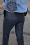 Lace-Up Waist Knee Seam Detail Leather Navy Blue Trousers - 3