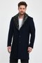 Above Knee Length Men's Coat with Detachable Collar and Fur and Wool Blend Buttons - 2