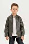 Zippered Snap Collar Boys' Leather Jacket