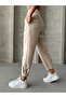 Women's Beige Pleated Button-Hem Trousers
