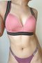 Sadie Pink Heart Collar Colorful Striped Paddeless Back Detailed Sports Bra - 2