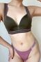 Sadie Khaki Heart Collar Colored Striped Paddeless Back Detailed Sports Bra