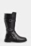 Black Side Zipper Rubber Sole Buckle Round Toe Short Women's Boots