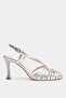 Silver Ankle-Tie Shiny Cage Women's Evening Shoes