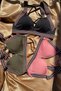 Sadie Khaki Heart Collar Colored Striped Paddeless Back Detailed Sports Bra - 7