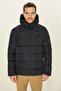 Men's Navy Blue Lined Windproof Hooded Inflatable Coat - 2