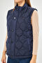 Women's Water And Windproof Onion Pattern Quilted Navy Blue Vest - 7