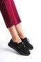Black Suede Perforated Lace Detailed Medium High Sole Daily Women's Casual Sports Shoes