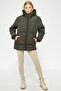Women's Khaki Fiber Hooded Windproof Inflatable Winter Coat - 2