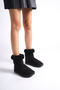 Wemodacomtrayakkabı Women's Medium Size Black Suede Flat Sole Boots with Fur Inside - 3