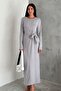 Women's Long Sleeve Long Modal Dress with Tie Front Detail