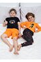 Boy's 4-Piece Basketball Pattern Orange Black Color Combination Pajama Set 4 Piece Set