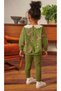 New Season Apron Collar Green Color Floral Printed Sweatshirt and Corduroy Tights Top and Bottom Set - 5
