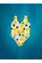 Girl's Pineapple Theme Yellow and White Strappy Swimsuit