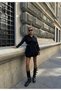 Parachute Fabric Balloon Skirt Front Tie Long Sleeve Crop Shirt Bottom Top Set Black Color - 5