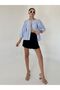 Blouse Bow-Detail Balloon-Sleeve Striped Poplin Women's Blouse - 6