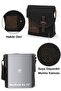 Cappadocia Genuine Leather Water Resistant 4035 Teos Dark Black Postman Shoulder Waxed Canvas Laptop Bag - 4